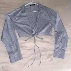 NWOT 💯 Cotton Cropped Portfolio Shirt With A Tie Waist  L